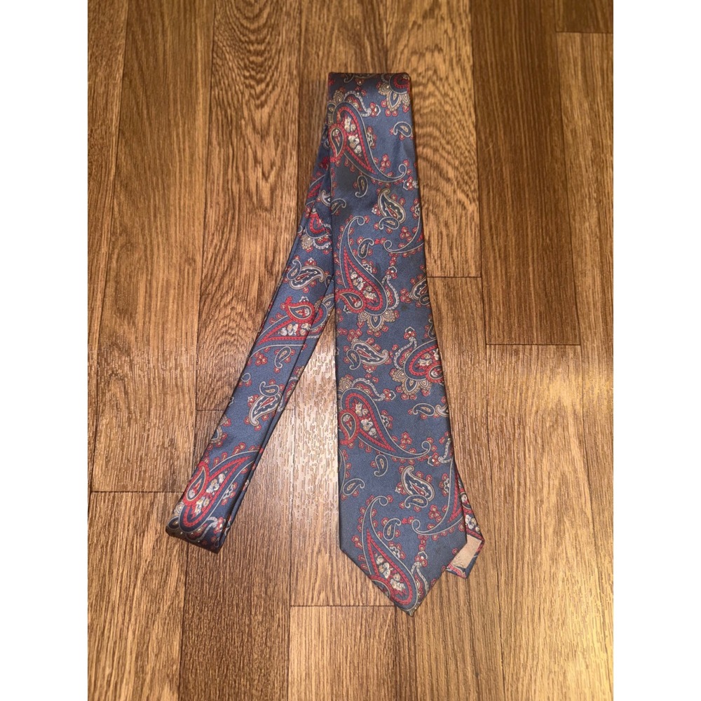 Christian Dior Mens Silk Necktie Blue Red Paisley Designer Tie Made in France